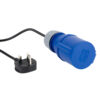 Blue 230V industrial connector with UK plug lead